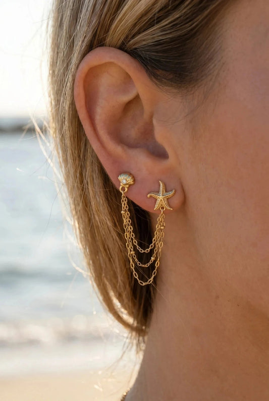 Mono boucle d'oreille double perçage en acier inoxydable